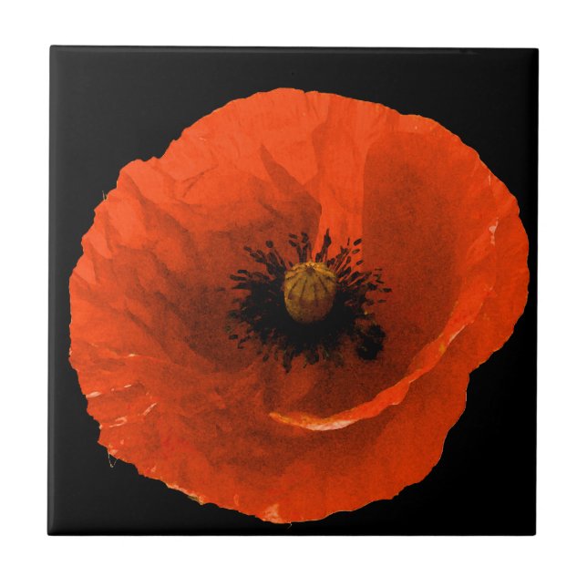 Carreau Floral Rouge Pavot Fleur Noir Personnalisé Cadeau  (Devant)