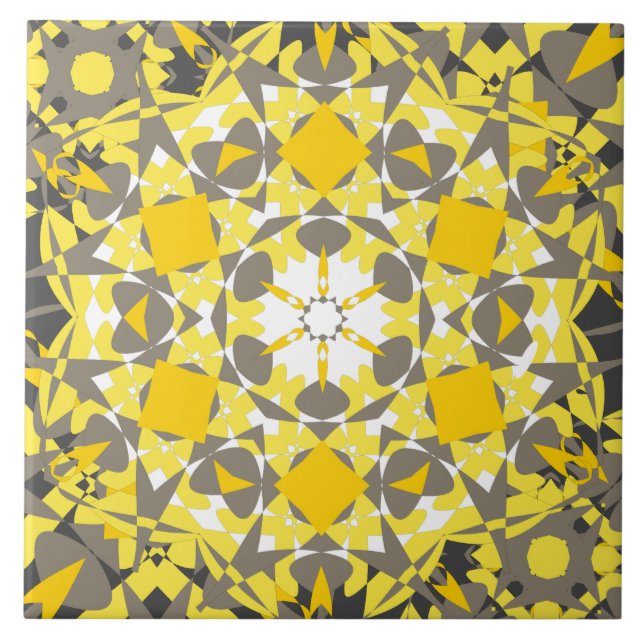 Carreau Floral Sunny Jaune Gris Blanc Élégant (Devant)