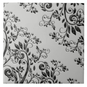 Carreau Floral tourbillonnant noir de relief