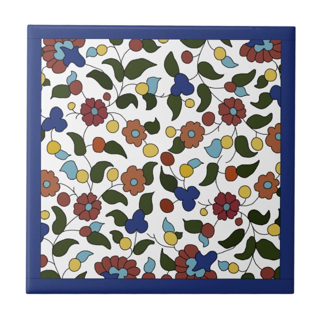 Carreau Flore arménienne - Bleu et blanc (Devant)