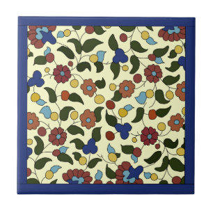 Carreau Flore arménienne - Bleu et crème