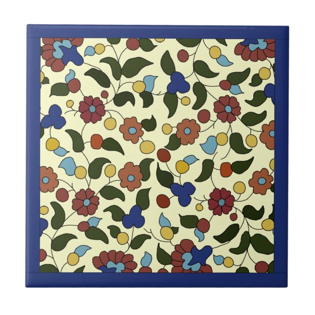 Carreau Flore arménienne - Bleu et crème (Devant)