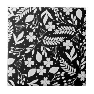 Carreau Flore de la vigne noire et blanche