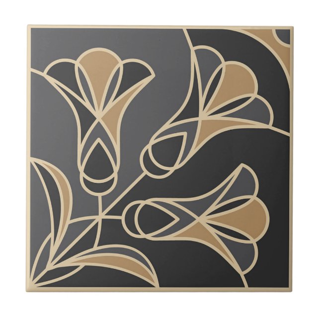 Carreau Flore de mosaïque Art Déco. Fleurs bleues 2 (Devant)