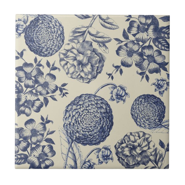Carreau Flore d'impression florale de fleurs bleues antiqu (Devant)