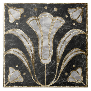 Carreau Flore en mosaïque de marbre Art déco. Fleurs de Bl