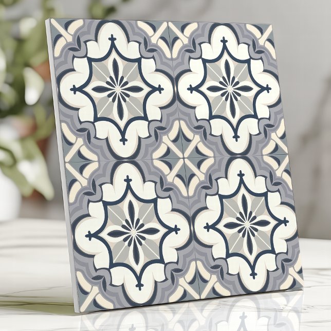 Carreau Flore géométrique gris et crème (Créateur téléchargé)