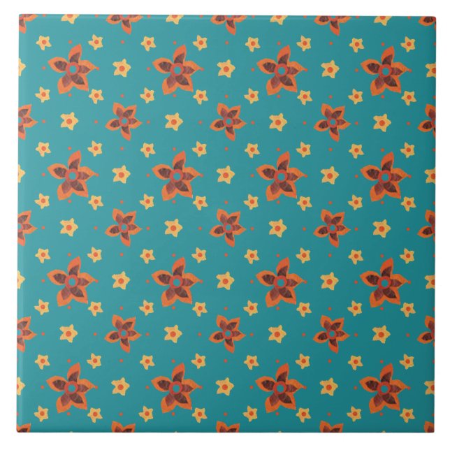 Carreau Flore rétro et Pois, Carrelage en céramique Turquo (Devant)