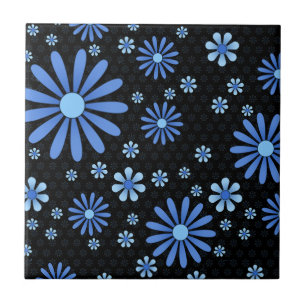 Carreau Flore rétroélectrique bleu et noir