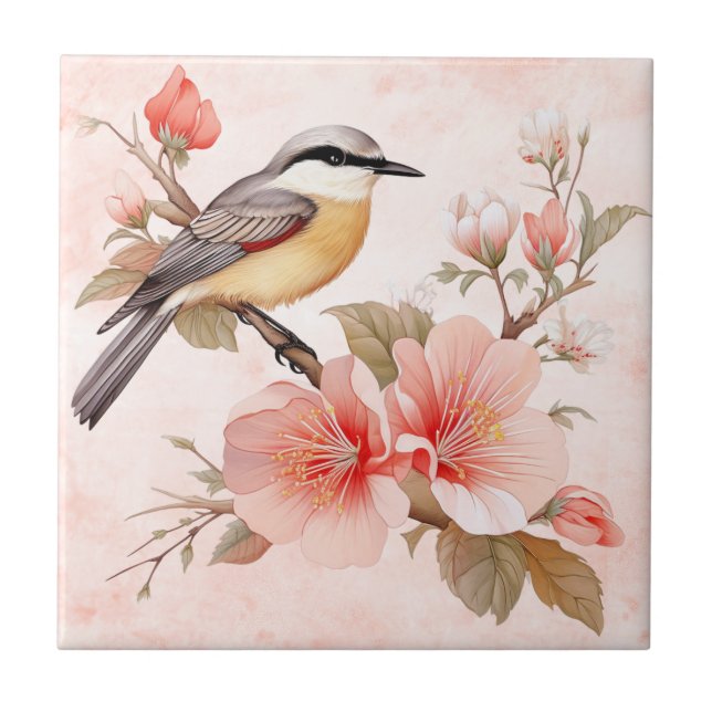 Carreau Flore rose vintage et art de la faune (Devant)