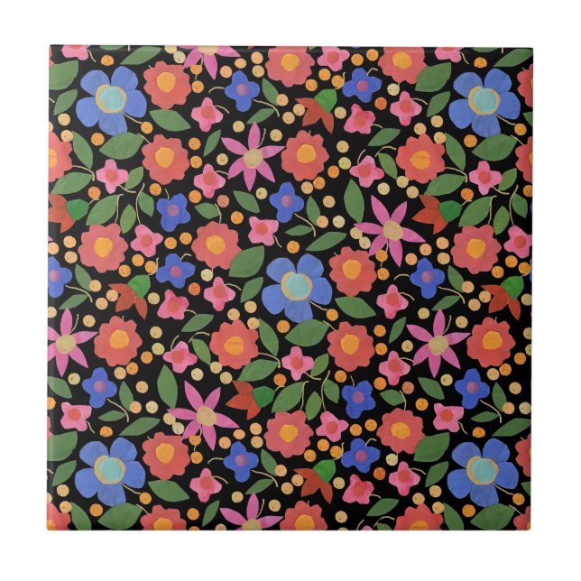 Carreau Flore style art populaire sur Carrelage en céramiq (Devant)
