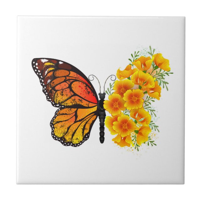 Carreau Flower Butterfly with Yellow California Poppy (Devant)