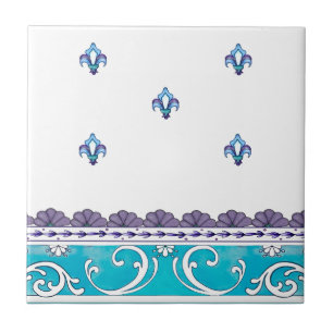Carreau Fluer De Lis Blue Swirl Design