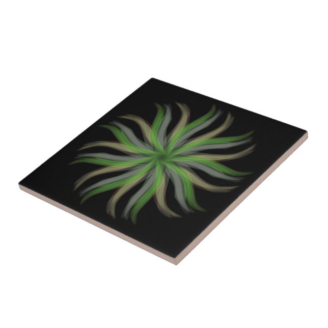 Carreau Flux libre Floral Vert Gris Brown Art Feuille (Côté)