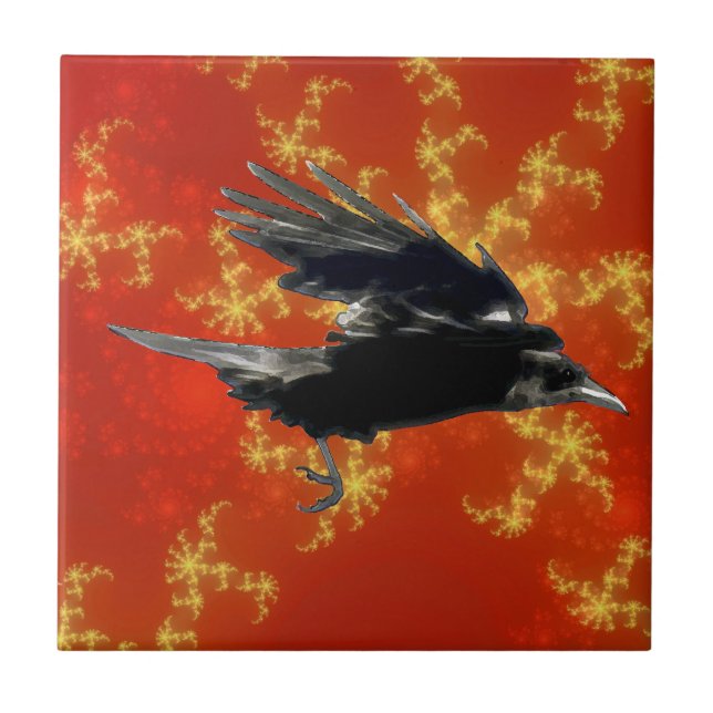 Carreau Flying Black Crow Art pour les amateurs d'oiseaux (Devant)