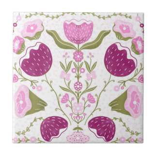 Carreau Folk Floral Pattern. Pink & Burgundy Flower Design
