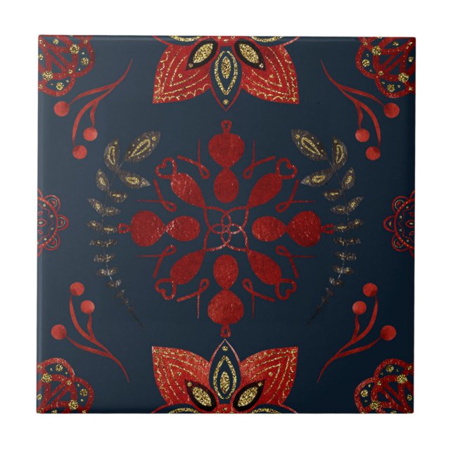 Carreau Folk Navy Blue Nordic Art (Devant)