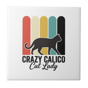 Carreau Folle Dame au Chat Calico Vintage Design Rétro Cha