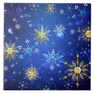 Carreau Fond bleu XMAS avec flocons de neige dorés