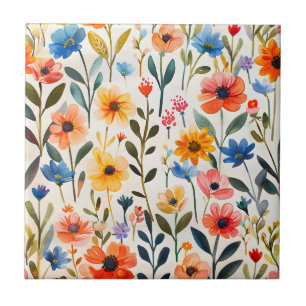 Carreau Fond de fleurs sauvages de printemps à l'aquarelle