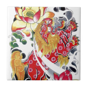 Carreau Foot Dog & Lotus Tattoo Design