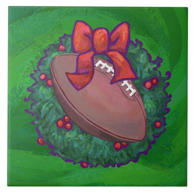Carreau Football en couronne de Noël sur vert (Devant)