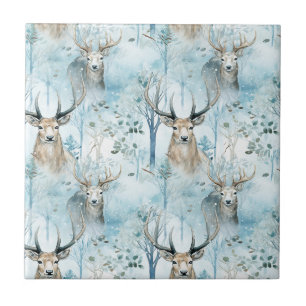 Carreau Forêt de cerfs aquarelle d'hiver (2)