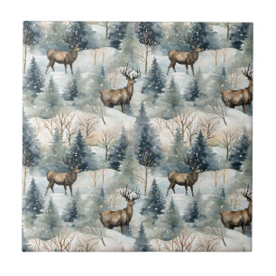 Carreau Forêt de cerfs aquarelle hivernale (1)