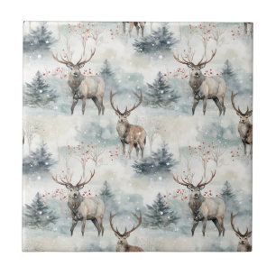 Carreau Forêt de cerfs aquarelle hivernale (4)