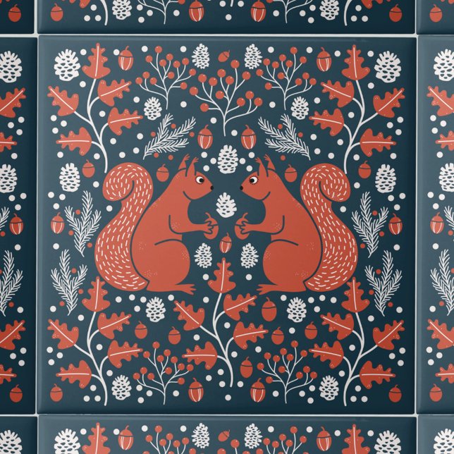 Carreau Forêt d'écureuils (Squirrel in the Forest pattern ceramic tile)