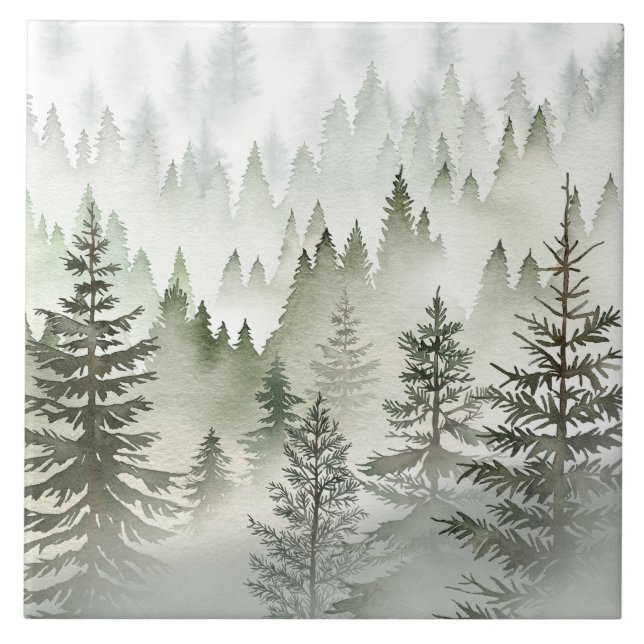 Carreau Forêt d'Évèrgreen Misty Aquarelle (Devant)