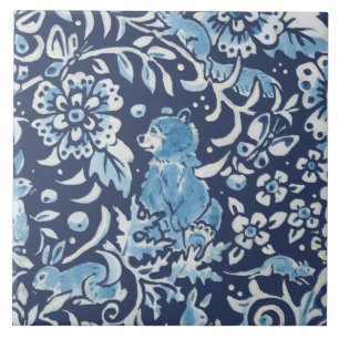 Carreau Forêt d'Imaginaire bleu Forêt murale Ours de bois 
