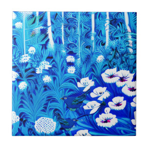 Carreau Forêt d'Imaginaires avec fleurs et oiseaux