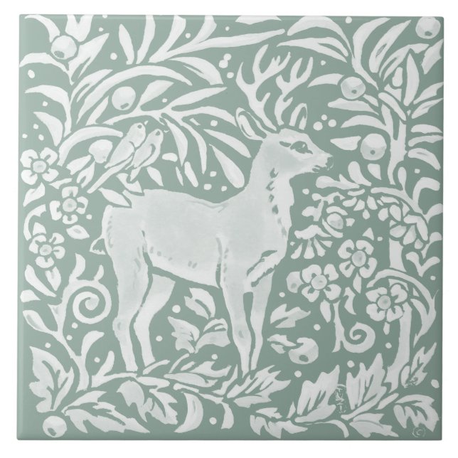 Carreau Forêt forestière de Sage Green Deer William Morris (Devant)