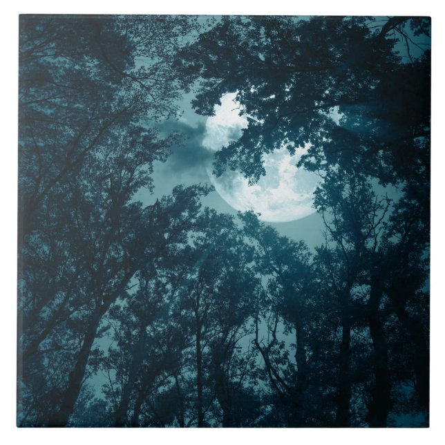 Carreau Forêt nocturne enchanteresse avec pleine lune (Devant)