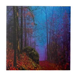 Carreau Forêt peinte automne pourpre brouillard