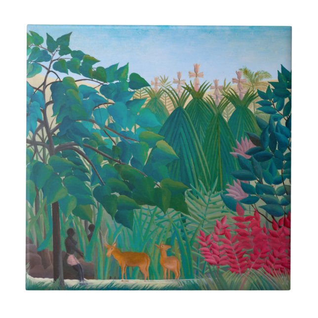 Carreau Forêt tropicale de la jungle exotique avec cascade (Devant)