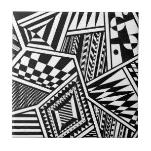 Carreau Formes géométriques abstraites main motif noir bla