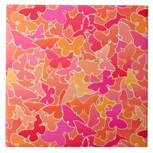 Carreau Foule de papillons, Fuchsia rose et corail orange