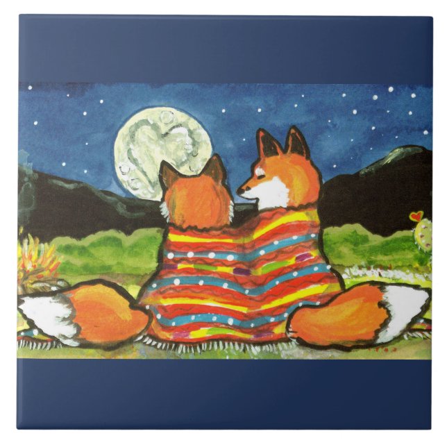 Carreau Fox Foxes Aimer Romantique Couple Mariage Annivers (Devant)