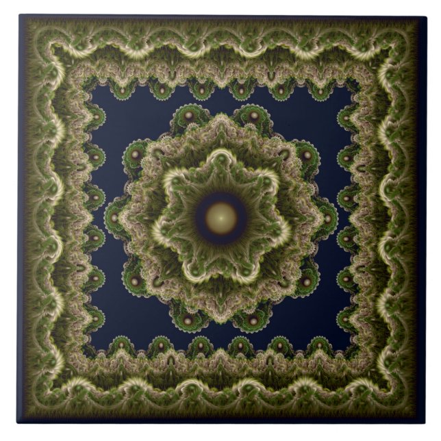 Carreau Fractal mandala fée ornement encadré (Devant)