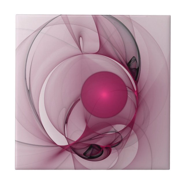 Carreau Fractal, moderne Berry Abstrait Art rose (Devant)