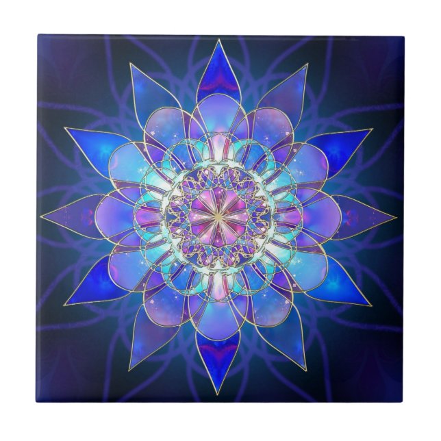 Carreau Fractale bleue de mandala de fleur (Devant)