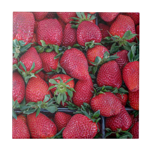 Carreau Fraises avec feuilles vertes (Devant)