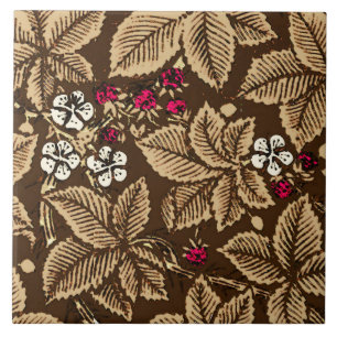Carreau Fraises et Feuilles Art Nouveau, Brown foncé