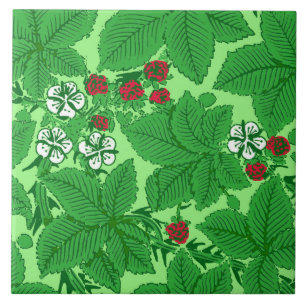 Carreau Fraises et Feuilles Art Nouveau, Lime Green