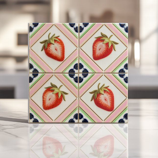 Carreau Fraises pastel vintage ludiques  (Créateur téléchargé)