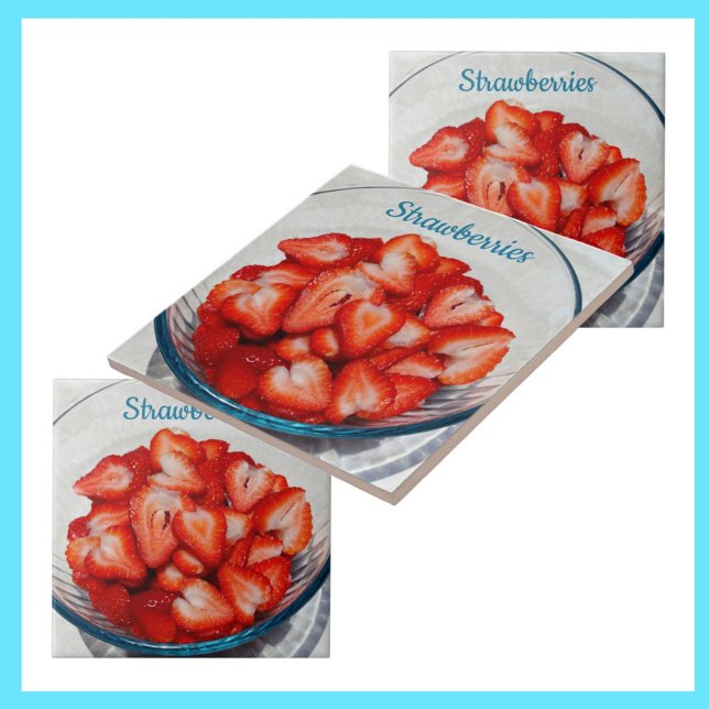 Carreau Fraises rouges tranchées dans le bol gris photogra (Créateur téléchargé)