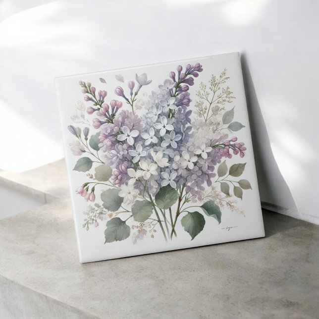 Carreau Français Lilac Aquarelle Florale Élégante Déco Pri (Créateur téléchargé)