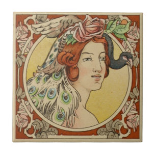 Carreau Française vintage Rouge Art Nouveau